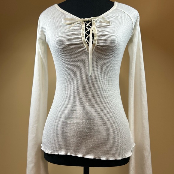 Guess Jeans Authentic Lace Up neck with long sleeve . Off white size Small - Picture 5 of 12